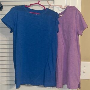 Primary Blue and Purple T-Shirt/Tunic with front pocket Set EUC Size Girls 6-7